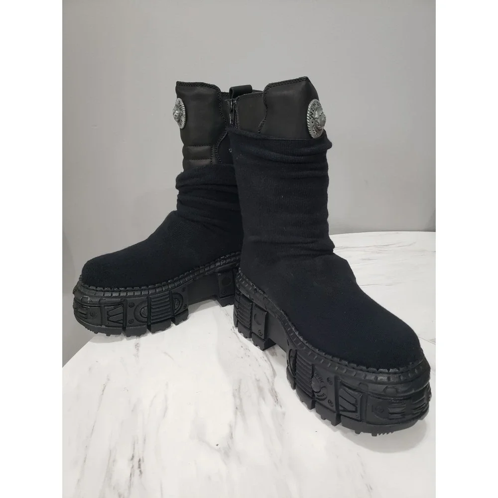 SIZE 40 New Rock M-WALL373SOCK-C1‎ Sock Platform Boots Black MENS 7 / WOMENS 9
